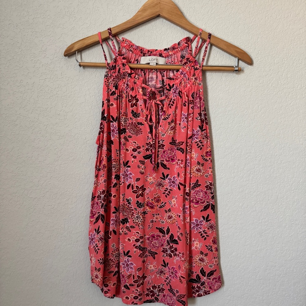 LOFT Coral Floral Strappy Blouse